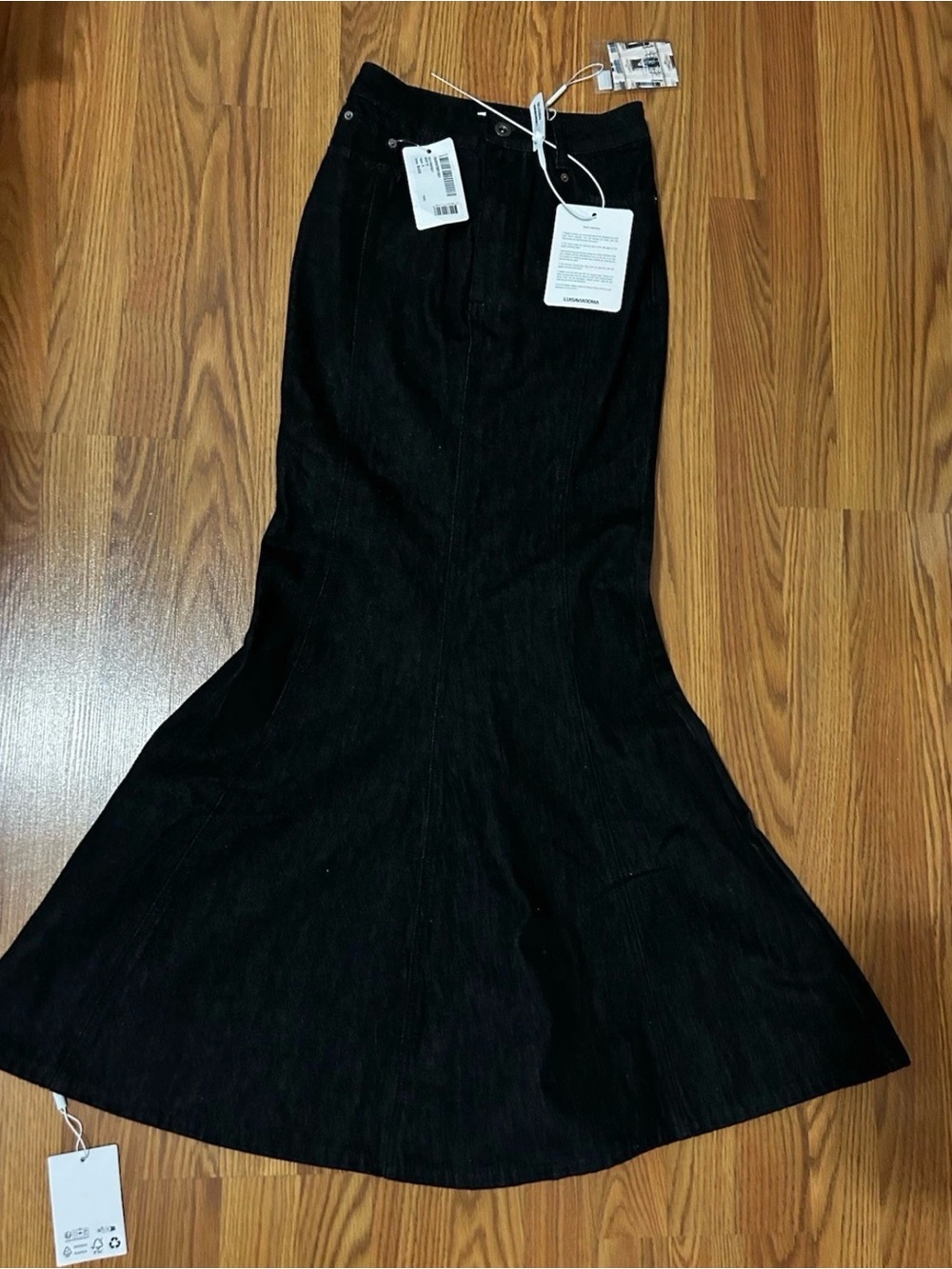 Self-Portrait Black Flared Denim Skirt-Pant, size 0, new w/tags